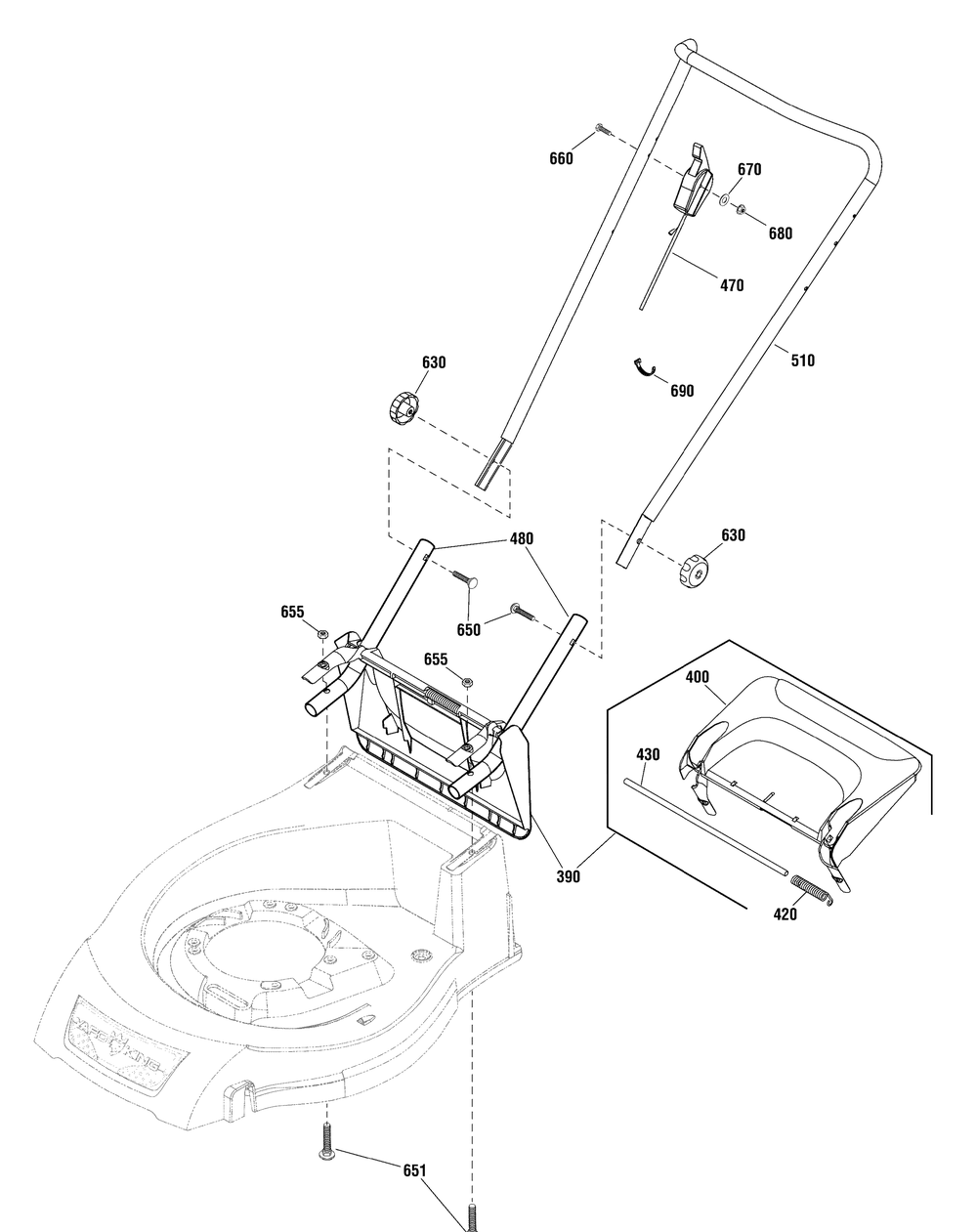 Handle And Controls Group (Yca484) Diagram and Parts List for YCA484-E 2014 Briggs and Stratton Lawn Mower